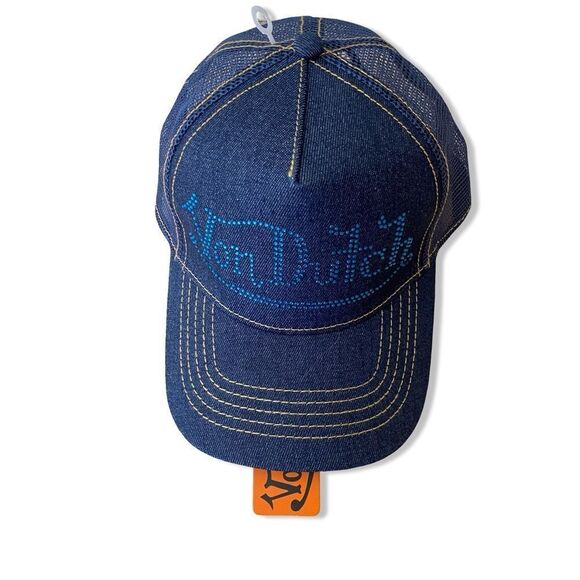 NWT Von Dutch rhinestone logo denim trucker hat Y2K - Picture 10 of 11